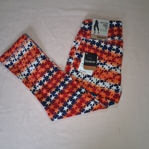 Reebok Stretch Cotton Tight Fit Patriotic Stars And Stripes Capri Leggings Sport